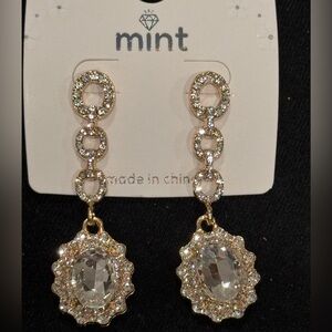 Mint Gold and Clear Oval Drop Earrings 2.25 inch